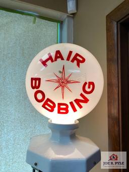 Antique porcelain Barber pole 82", lights up, key wind works, spins, no key