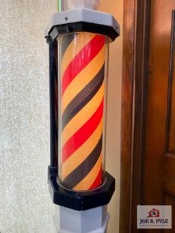 Antique porcelain Barber pole 82", lights up, key wind works, spins, no key