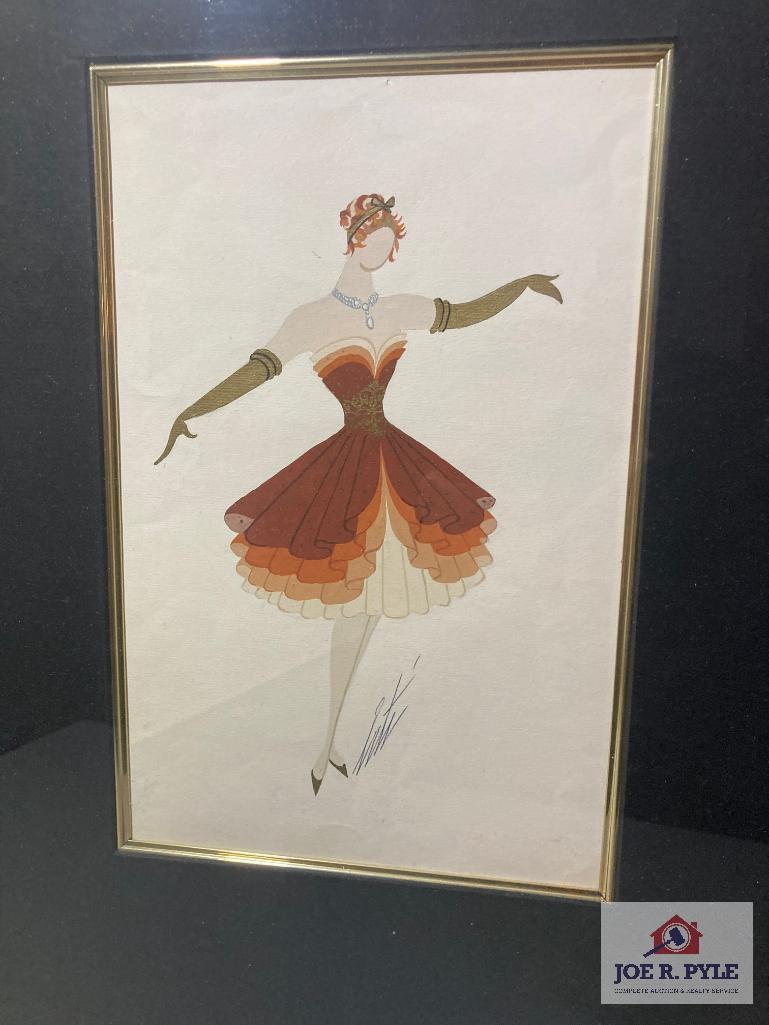 Erte 'Short Tiered Brown Dress' Circa 1930