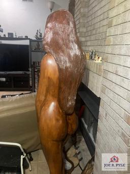 Hand carved wood nude girl 70"