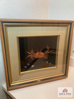 Mixed media art crab 10 x 9 Frame 16 x 17
