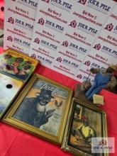Framed pictures, board game and figurine