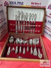 Wooden box set of sterling silver silverware