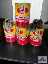 4 High Compression Motor Oil cans with clamps