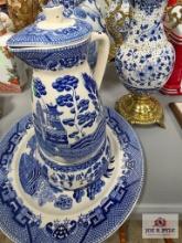 Collection of blue and white decorative items