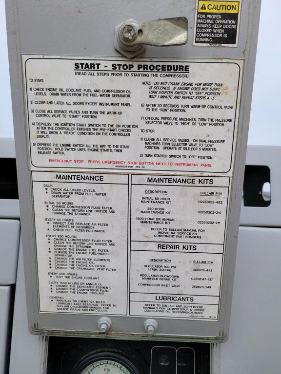 2014 Sullair 375 Towable Air Compressor