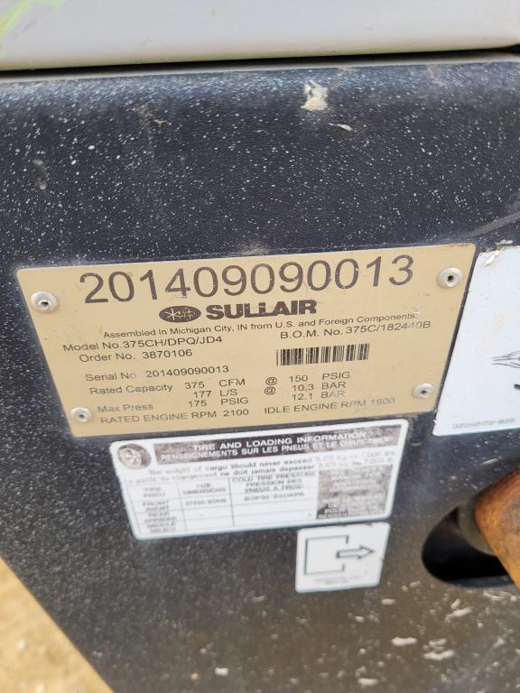 2014 Sullair 375 Towable Air Compressor