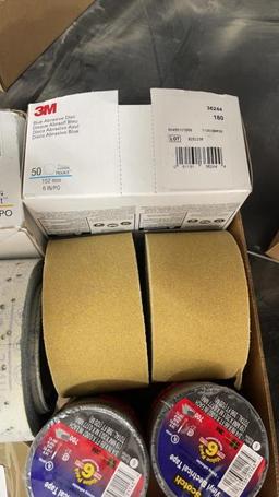 BOX OF MISC ELECTRICAL TAPE AND SAND PAPER
