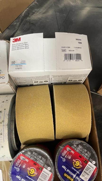 BOX OF MISC ELECTRICAL TAPE AND SAND PAPER