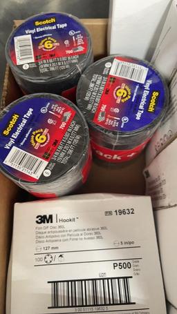 BOX OF MISC SANDPAPER AND ELECTRICAL TAPE