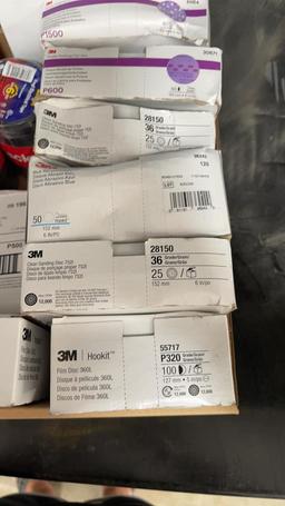 BOX OF MISC SANDPAPER AND ELECTRICAL TAPE