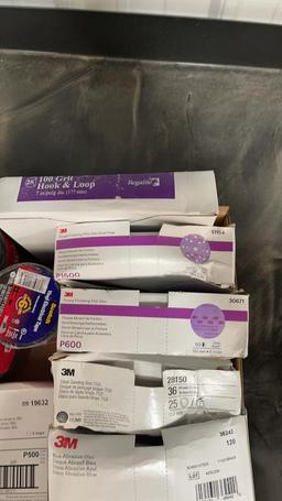 BOX OF MISC SANDPAPER AND ELECTRICAL TAPE