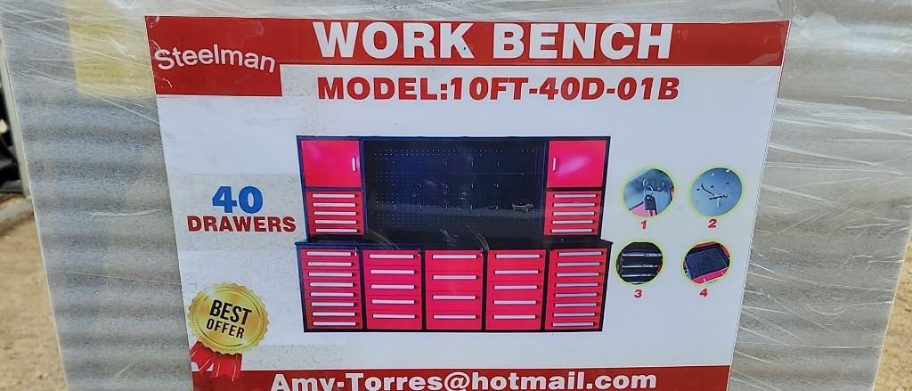 NEW STEELMAN 10' STORAGE CABINET/WORK BENCH - RED