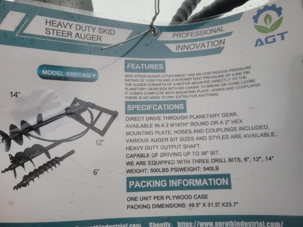 Mower King Heavy Duty Skid Steer Auger 3 Bits +