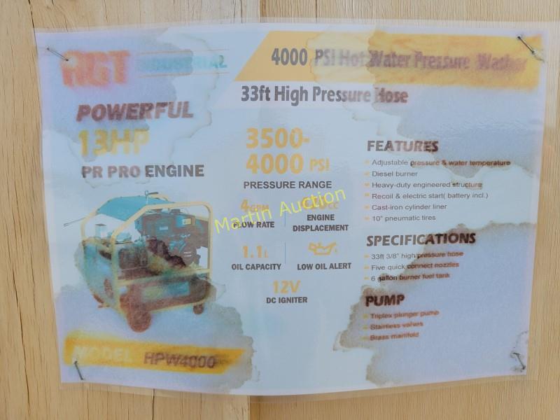 Agt 4000 Psi Hot Water Pressure Washer +