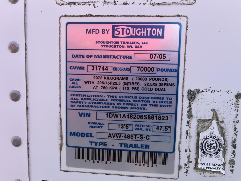 2006 Stoughton AVW-485T-SC van trailer  VUT  Wilson Closeout 217-620-9660