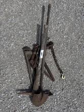 Pick Axe, Shovel, Chain Binders (2) Pipe Wrench
