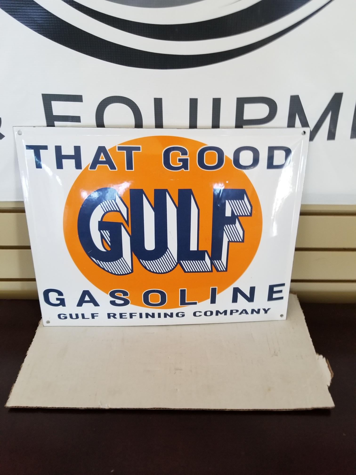 "GULF THAT GOOD GASOLINE" Single sided sign 16.25"x13"