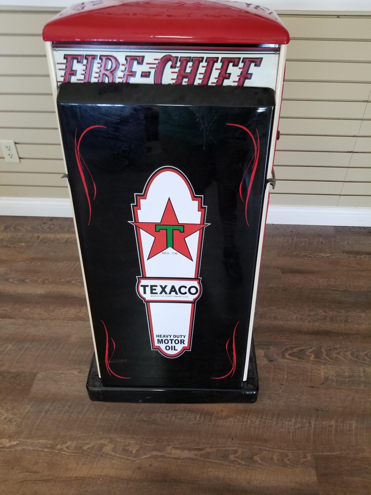 "TEXACO FIRE-CHIEF" Oil can island display/storage cabinet.