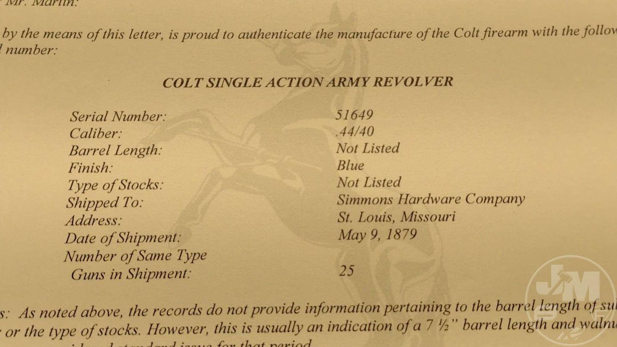 1879 COLT SINGLE ACTION ARMY .44/40 WINCHESTER