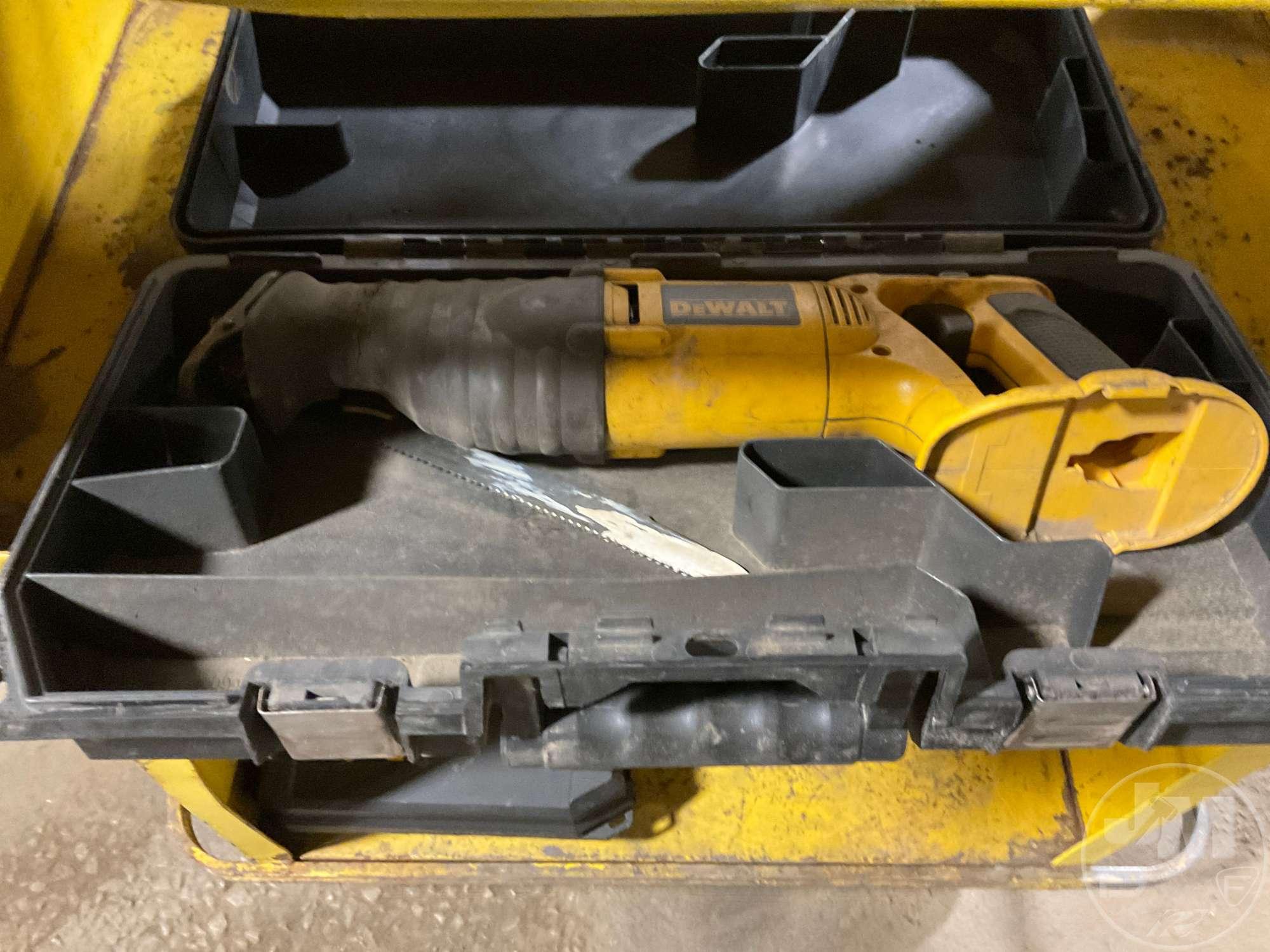 DEWALT CORDLESS DRILLS, RECIPROCATING SAW, BATTERIES, CHARGER, CAT JUMP PACK,