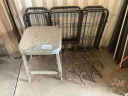 METAL STOOL, FOLDING METAL SHELF, HORSE SHOE DECOR