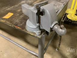HEAVY DUTY STEEL WORK BENCH 4X8 ON CASTERS, HAS 2