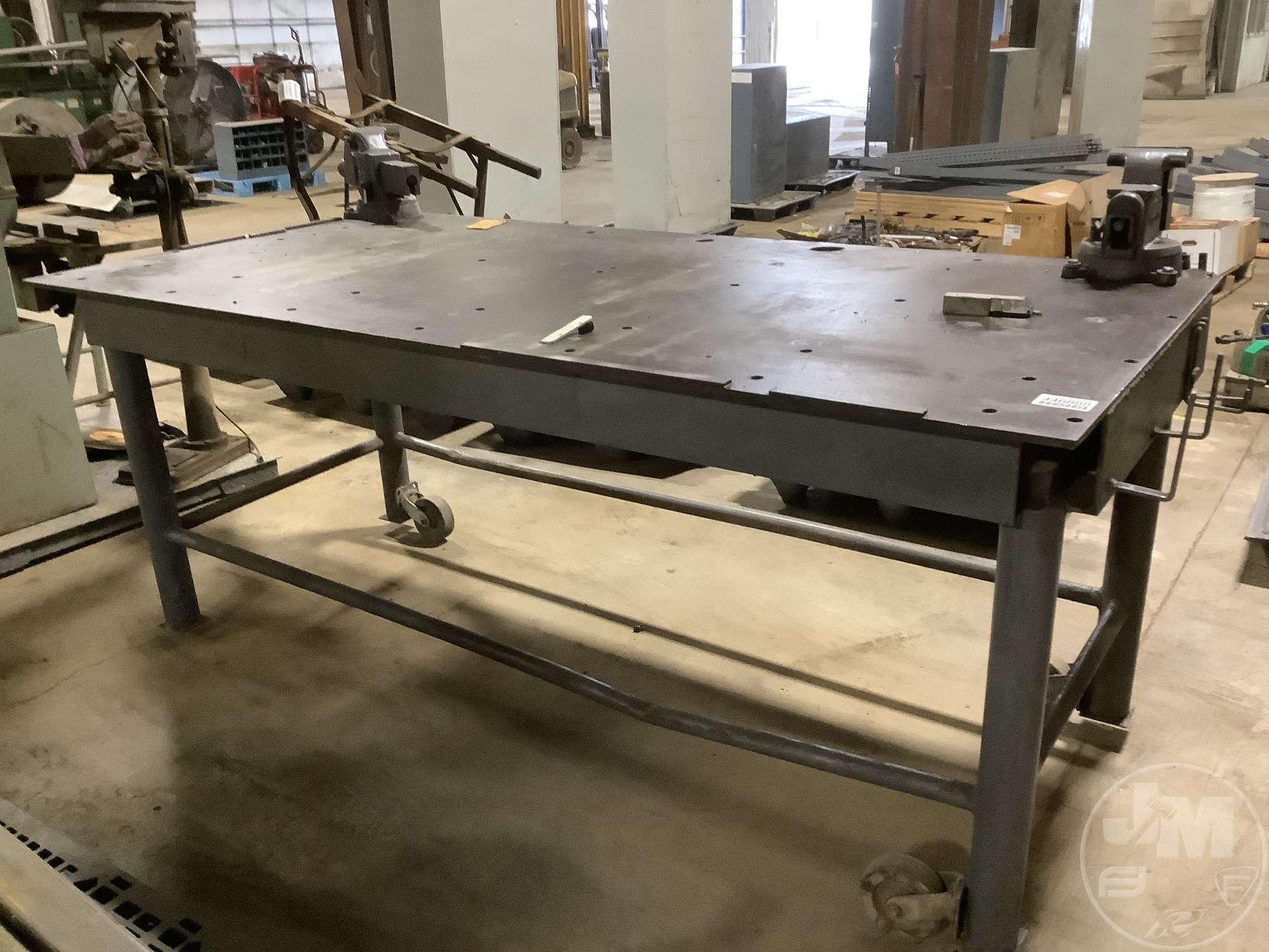 HEAVY DUTY STEEL WORK BENCH 4X8 ON CASTERS, HAS 2