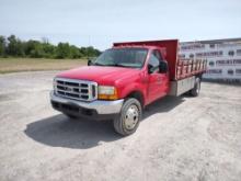 1999 FORD F-550 XLT SINGLE AXLE REGULAR CAB 4X4 FLATBED TRUCK VIN: 1FDAF57F1XEC95371