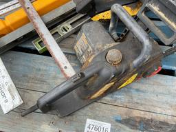 CRAFTSMAN ELECTRIC CHAINSAW, MCCULLACH MACCAT GAS CHAINSAW, LEVELS, SQUARES, TOOLBOX,