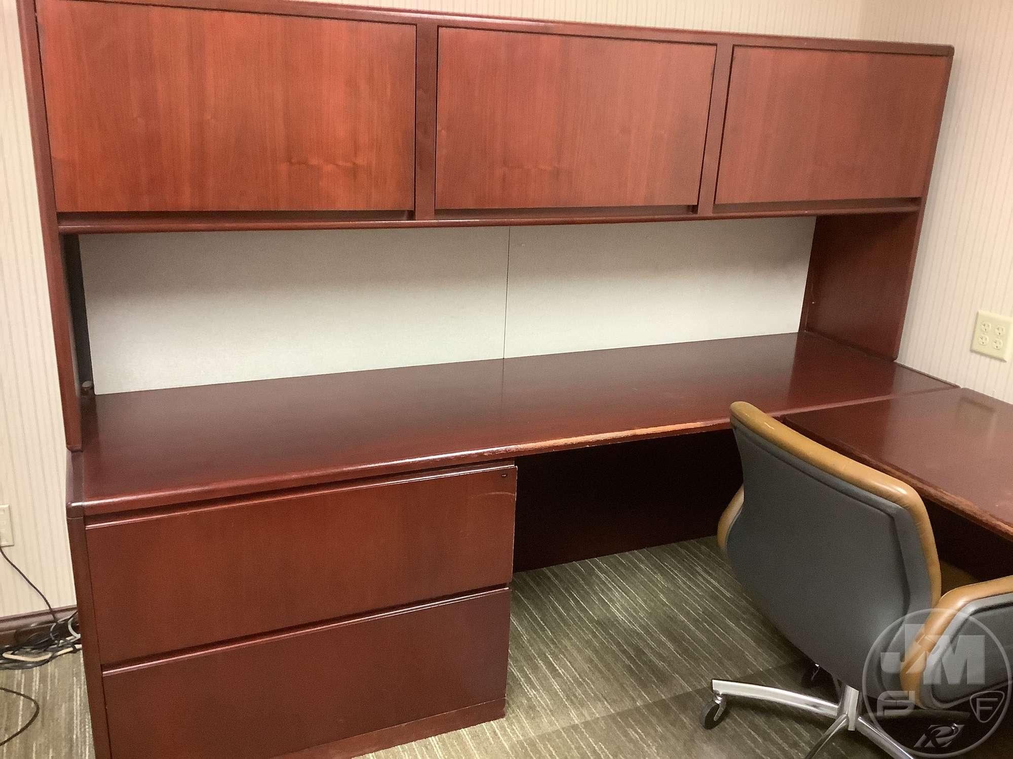 WRAP AROUND OFFICE DESK WITH MAT AND CHAIR, FILE