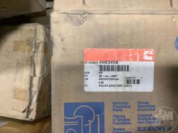 MUD FLAPS, BOX WITH CUMMINS PARTS, PARTS SHELF