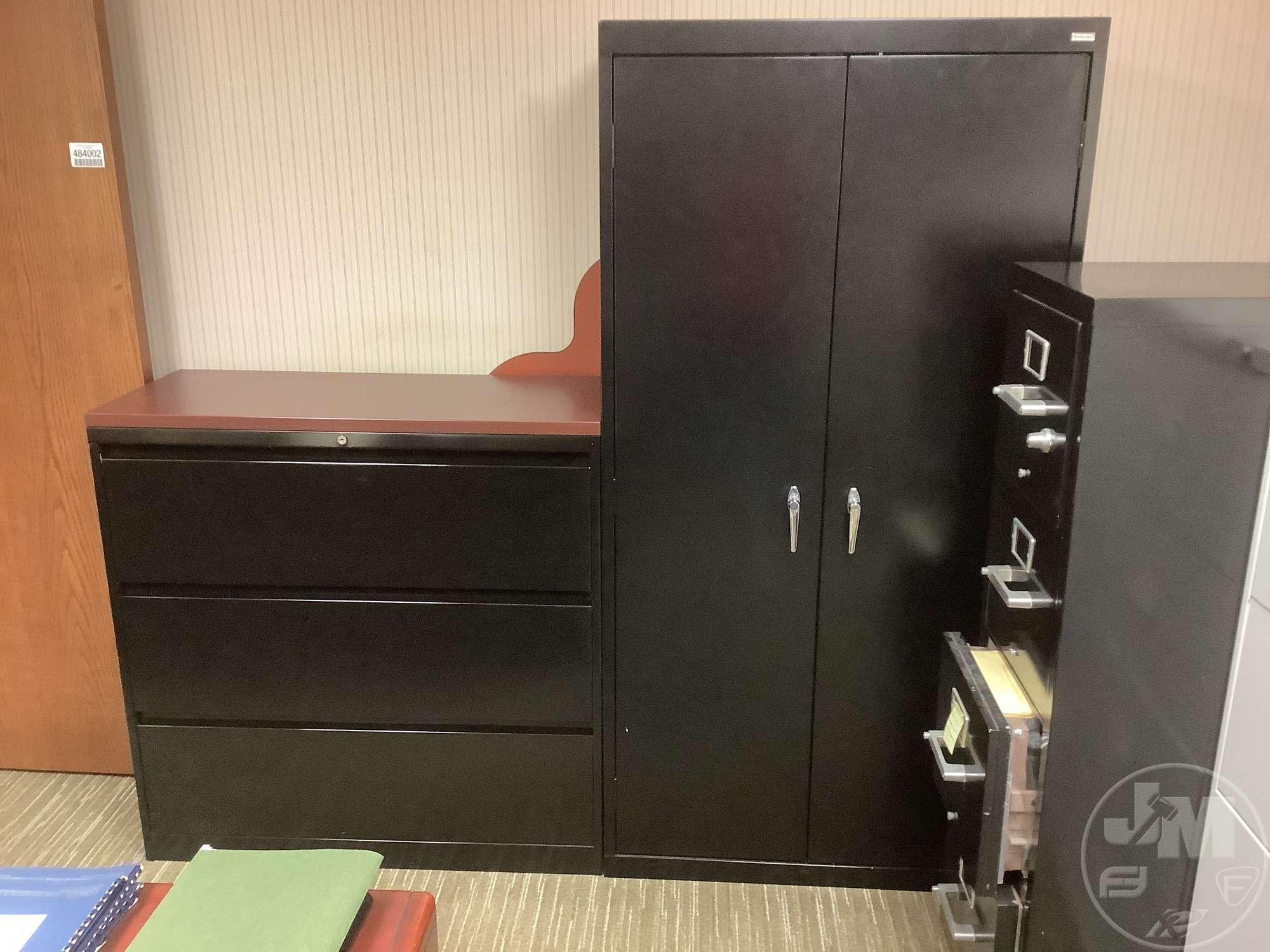 WRAP AROUND OFFICE DESK WITH MAT AND CHAIR, FILE