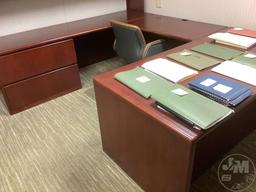 WRAP AROUND OFFICE DESK WITH MAT AND CHAIR, FILE