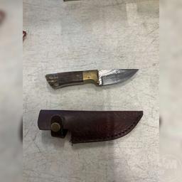 HAND MADE DAMASCUS KNIFE WITH CUSTOM SHEATH