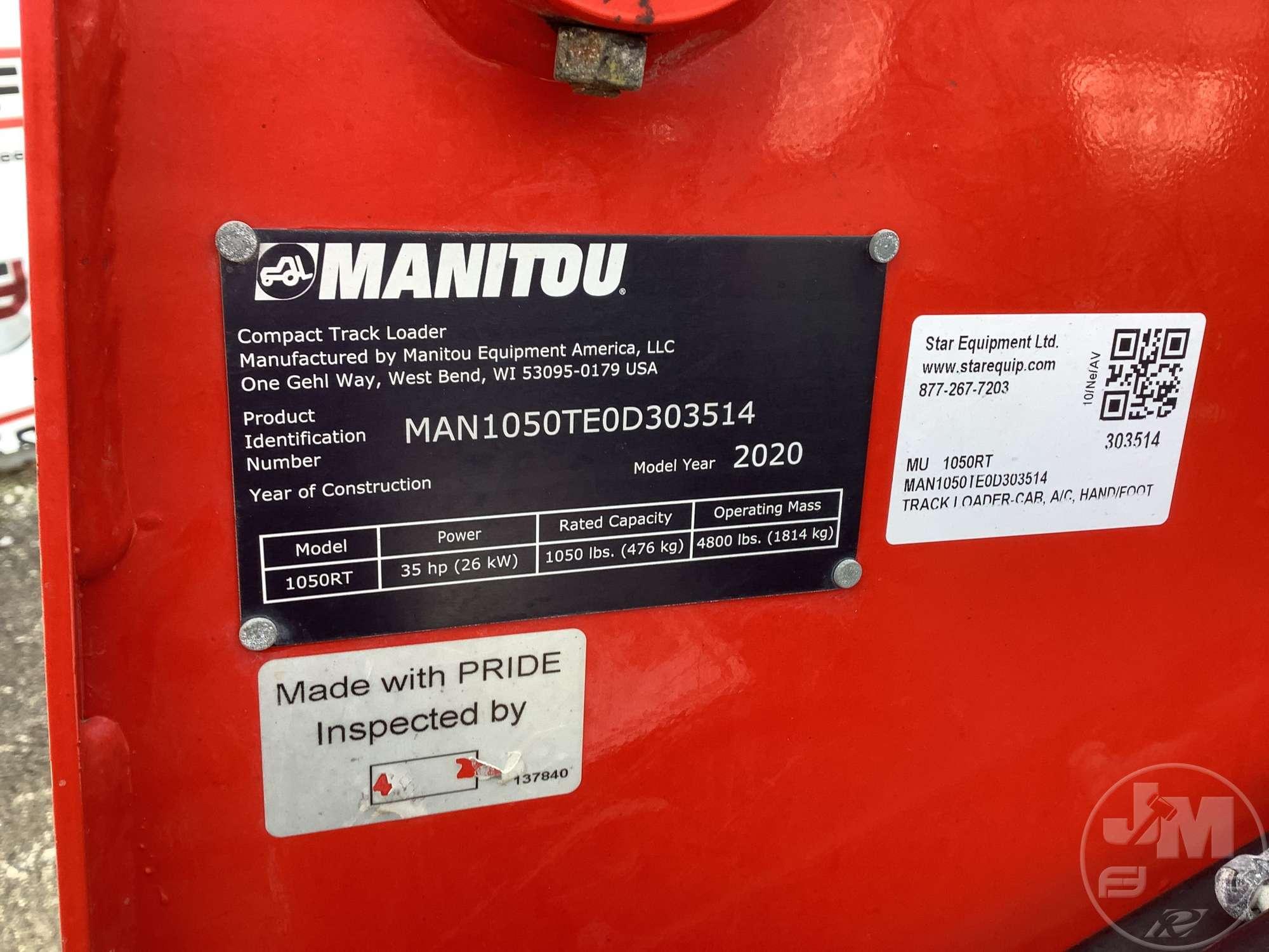 2020 MANITOU 1050RT MULTI TERRAIN LOADER SN: MAN1050TE0D303514