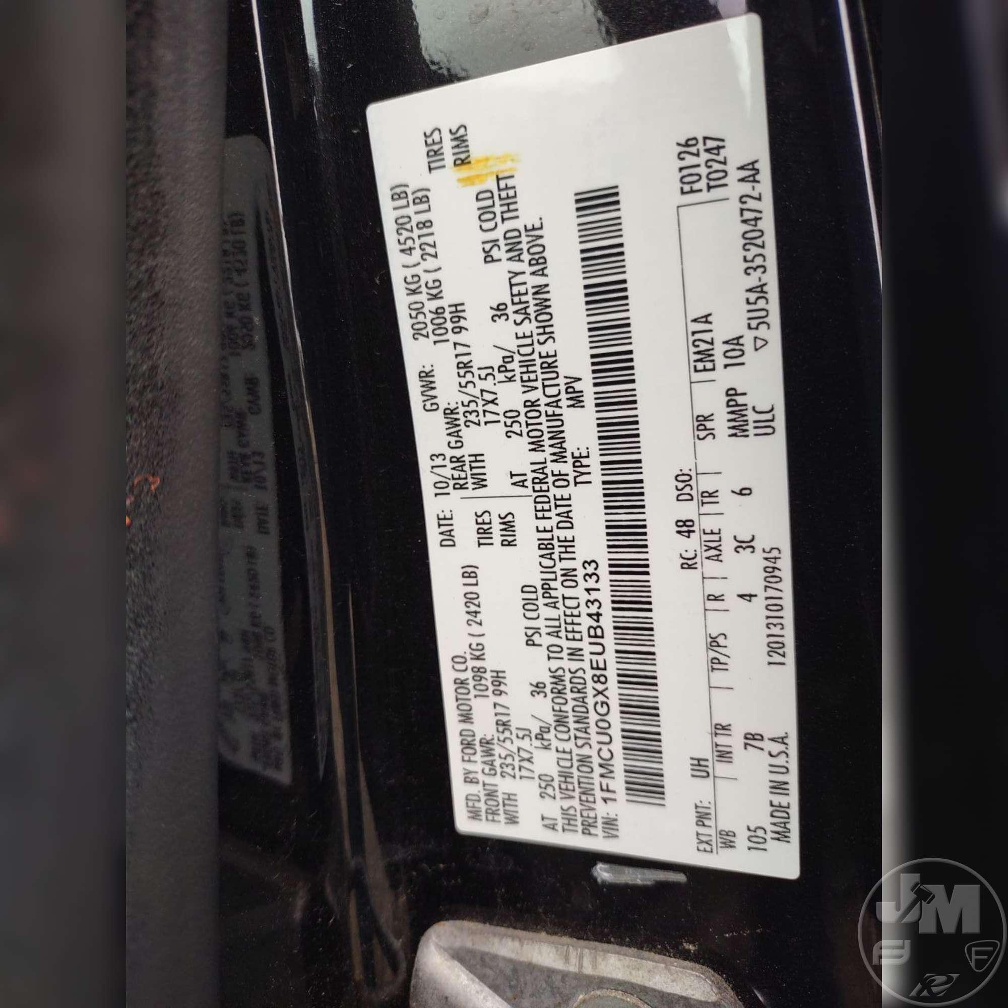 2014 FORD ESCAPE VIN: 1FMCU0GX8EUB43133