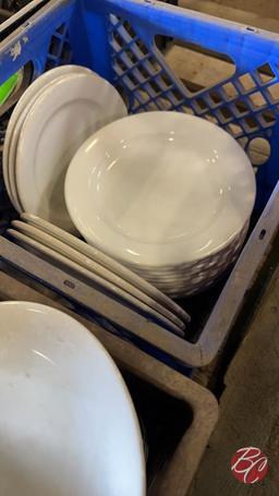 Storage Crates W/ Assorted Lot Of Plates