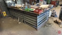 Industrial Steel Slotted Wood Work Table W/