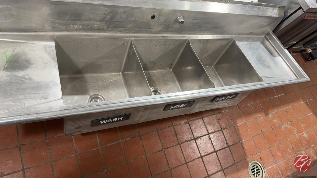 Stainless Steel 3-Well Sink W/ Drainboards 90-1/2