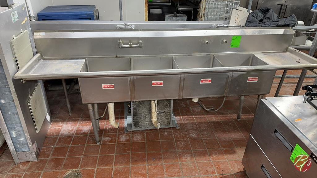 Stainless Steel 4-Well Sink W/ Drainboard 108"