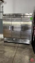 True T-72 Stainless 3-Door Cooler W/ Casters