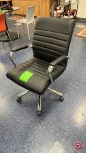 Chrome Frame Leather Black Office Chair W/ Casters