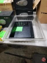 Rubbermaid Perforated Bin & (2) Plastic Deli Pans