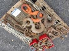 Pallet of Crosby Hooks, Binders, and Eye Bolts