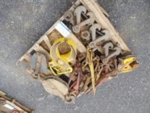 Pallet of Chain Binders, Metal Clamps, Pulleys