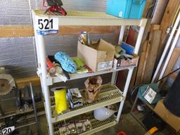 Shelf Unit with Contents: Locksets, Air Pump, Duster, Etc.