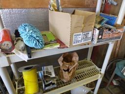 Shelf Unit with Contents: Locksets, Air Pump, Duster, Etc.