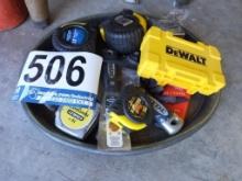 Tray Lot: Measuring Tapes, Hex Wrenches, Drill Index, Etc