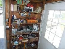 Wall Shelves with Contents Including: Chargers, Weather Radio, Brushes, Etc.
